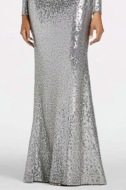 Formal Party Work Silver Sequins Boat Neck Slim Fit Maxi Dress