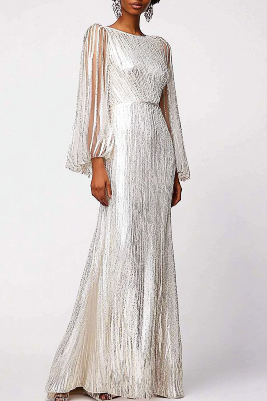 Formal Party Work White Tassel Sequins Boat Neck Maxi Dress
