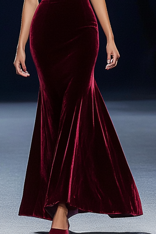 Evening Velvet Red Dress Off Shoulder Maxi Mermaid Dress