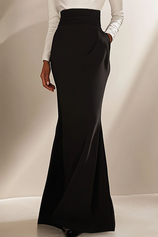 Evening Formal Elegant Dress Long Sleeve  Black White Maxi Dress