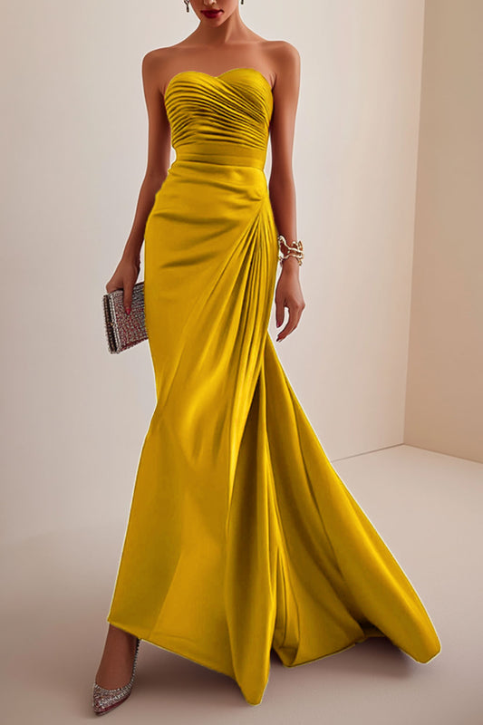 Elegant Formal Red Maxi Prom Dress Strapless Evening Gown