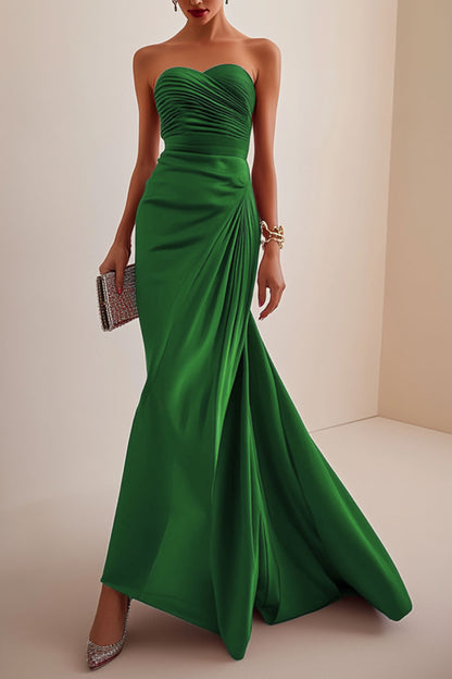 Elegant Formal Red Maxi Prom Dress Strapless Evening Gown