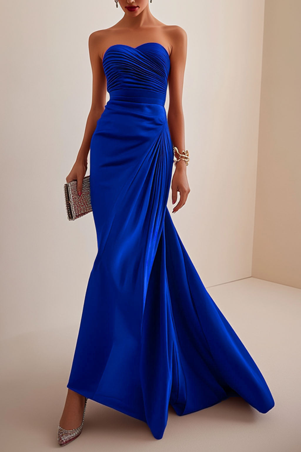 Elegant Formal Red Maxi Prom Dress Strapless Evening Gown