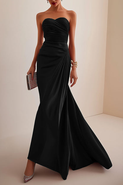 Elegant Formal Red Maxi Prom Dress Strapless Evening Gown