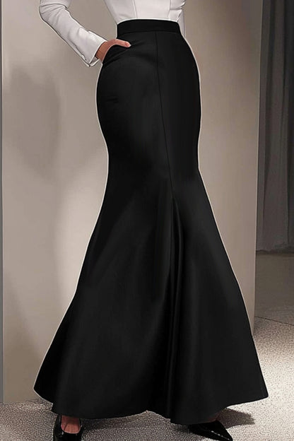 Elegant Formal Evening Dress V Neck Long Sleeve Black White Maxi Dress