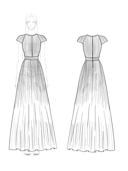 Formal Yacht Dress Floor-Length Pleated Dress Cap Sleeves Cut-Out Dress