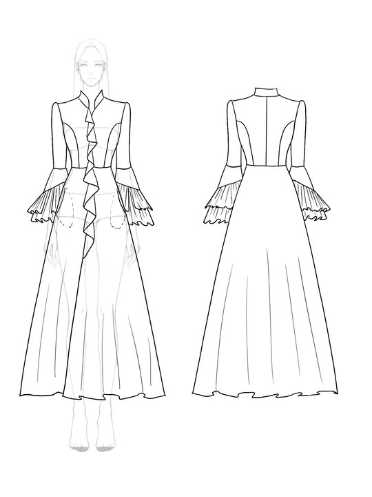 Elegant Work Dress Long Sleeve Business A Line Ruffle White Dress