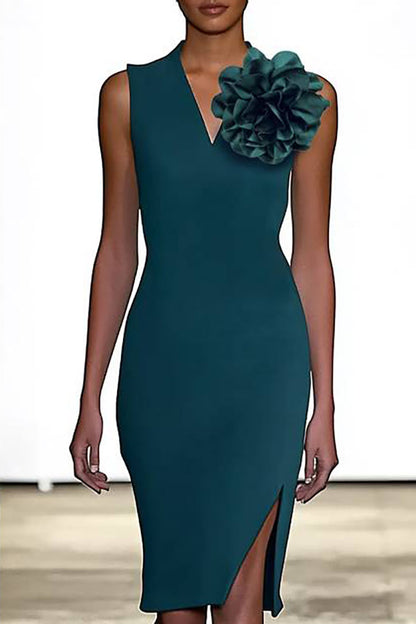 Elegant Party Cocktail Dress Sleeveless Floral Slit Midi Mother of the Bride Dress