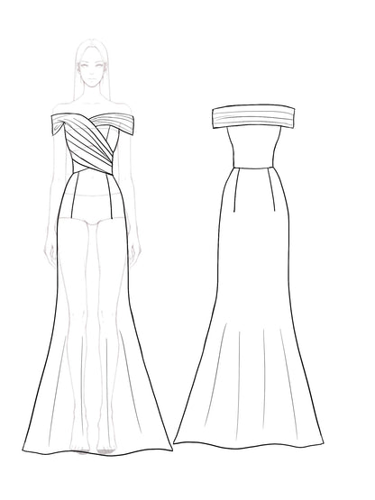 Elegant Red Dress Off-Shoulder Chest Pleated Design Hip-Hugging Long Dress Mother of the Bride Dress