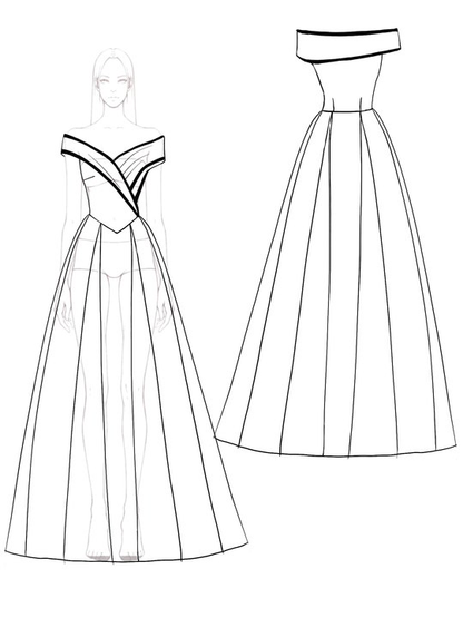 Elegant Black and White Dress Off-Shoulder Cross Neck Maxi Dress