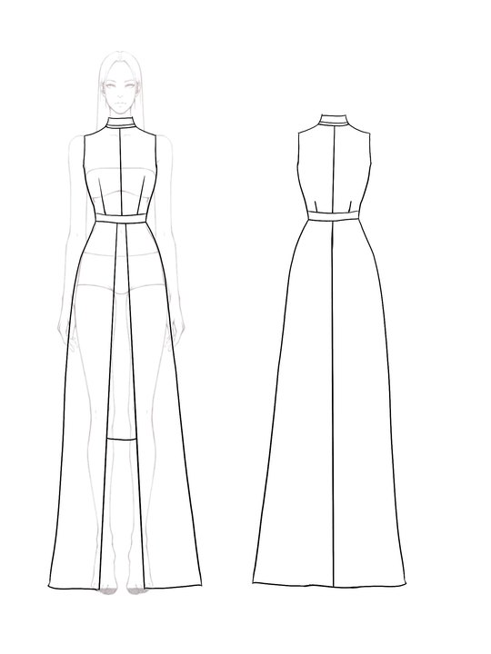 Elegant Evening Color-Block Dress Sleeveless High Collar Front Slit Long Dress