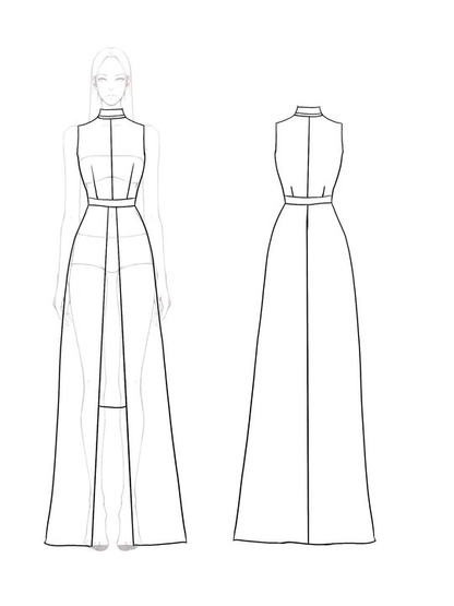 Elegant Evening Color-Block Dress Sleeveless High Collar Front Slit Long Dress