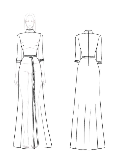 Elegant Black Slit Dress Funnel Neck Half-Sleeve Maxi Dress