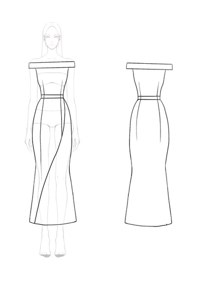 Formal Evening Dress Color-Block Off-Shoulder Slim Midi Dress