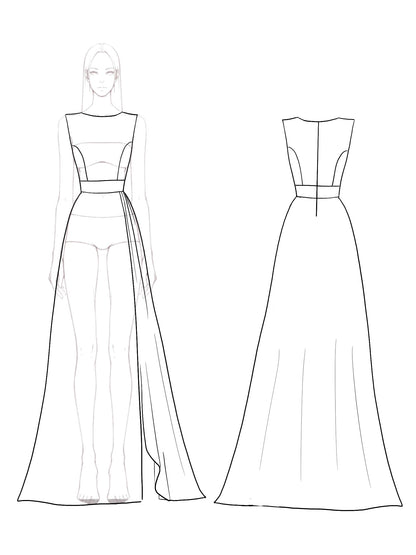 Formal Party Color-Block Dress Sleeveless Asymmetrical Round Neck Maxi Dress
