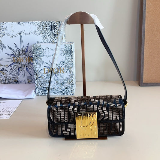 DIOR MISS DIOR FLAP BAG BLACK GOLD 22CM M2610UBTT M900
