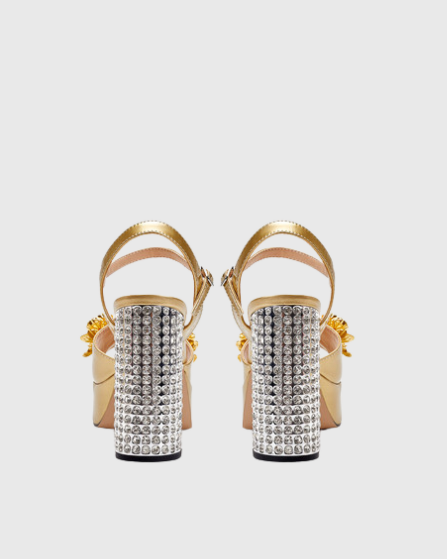 Cai Rhinestone Flower Strap Platform Sandals In Gold