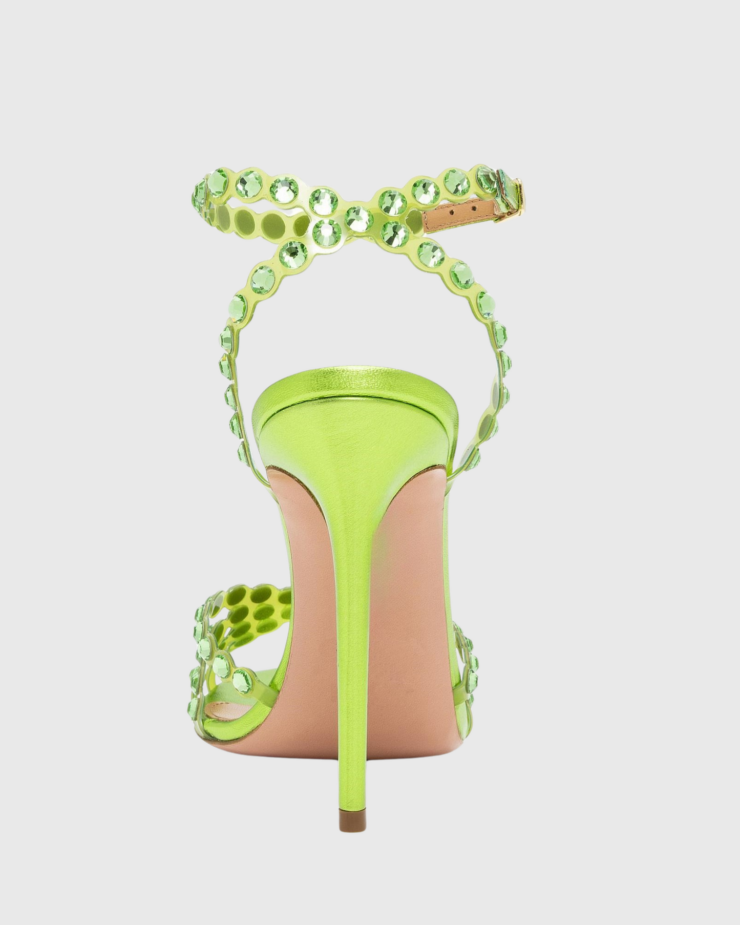 Cameo Rhinestone Embellished PVC Strap Sandals In Green