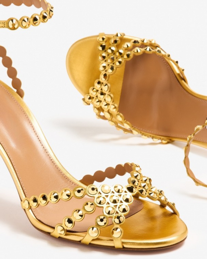 Cameo Rhinestone Embellished Strap Sandals In Gold