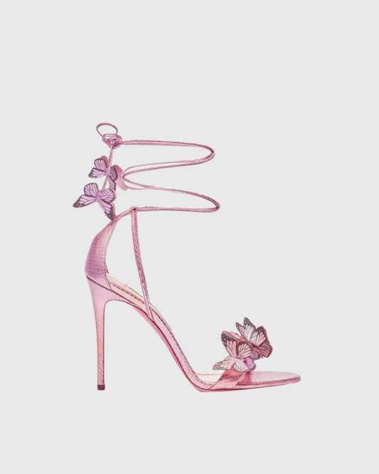Carla Snake Print Butterfly Embellished Sandals In Pink