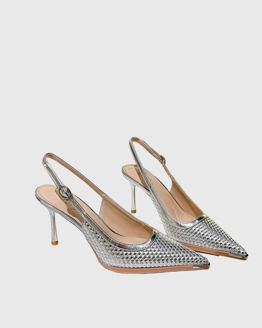 Cecily Woven Slingback Pumps In Silver