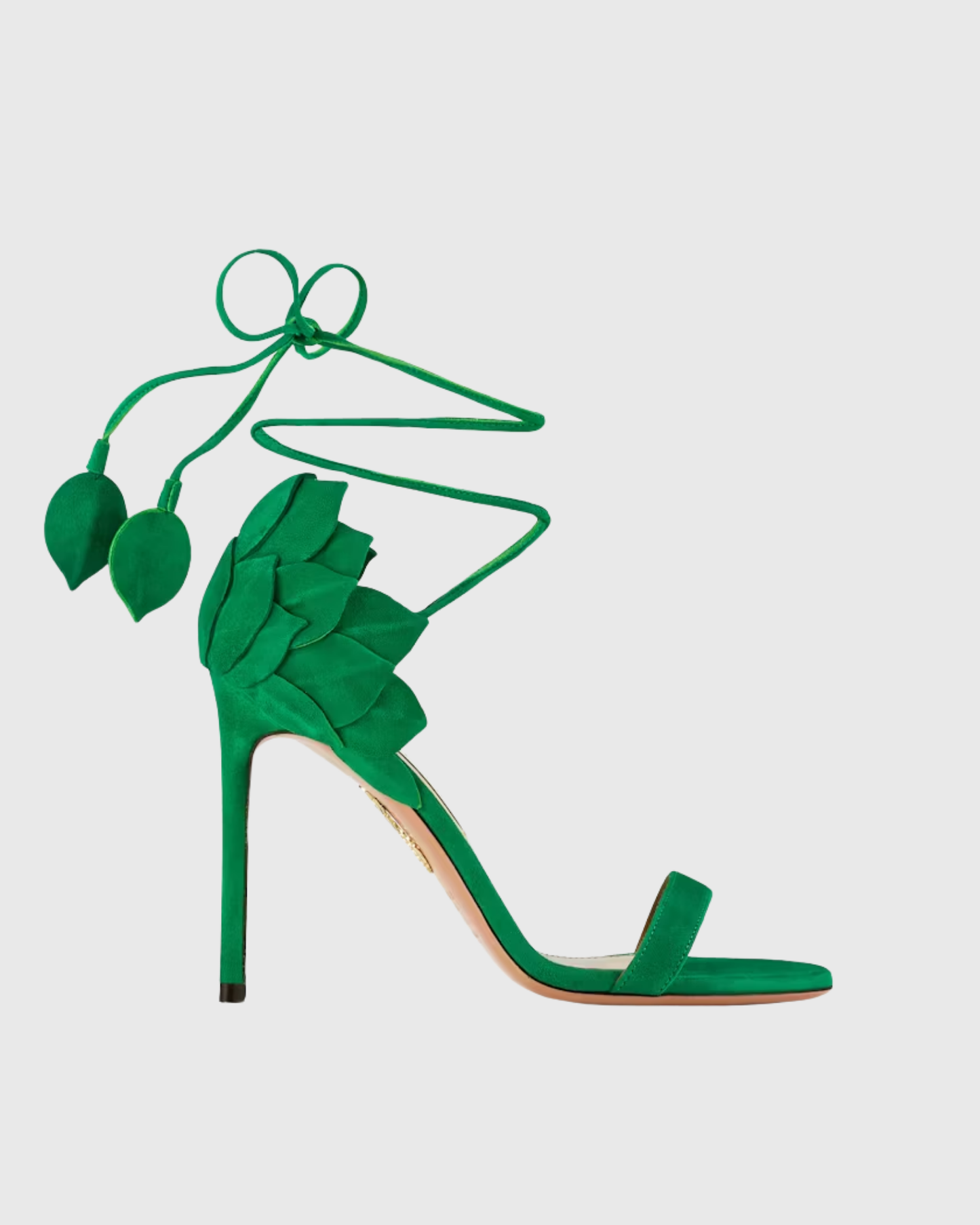 Cher Leaf Velvet Sandals In Green