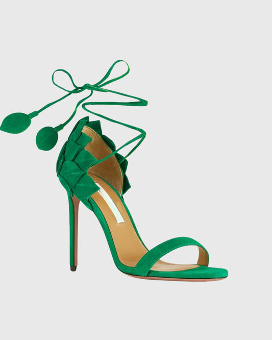 Cher Leaf Velvet Sandals In Green