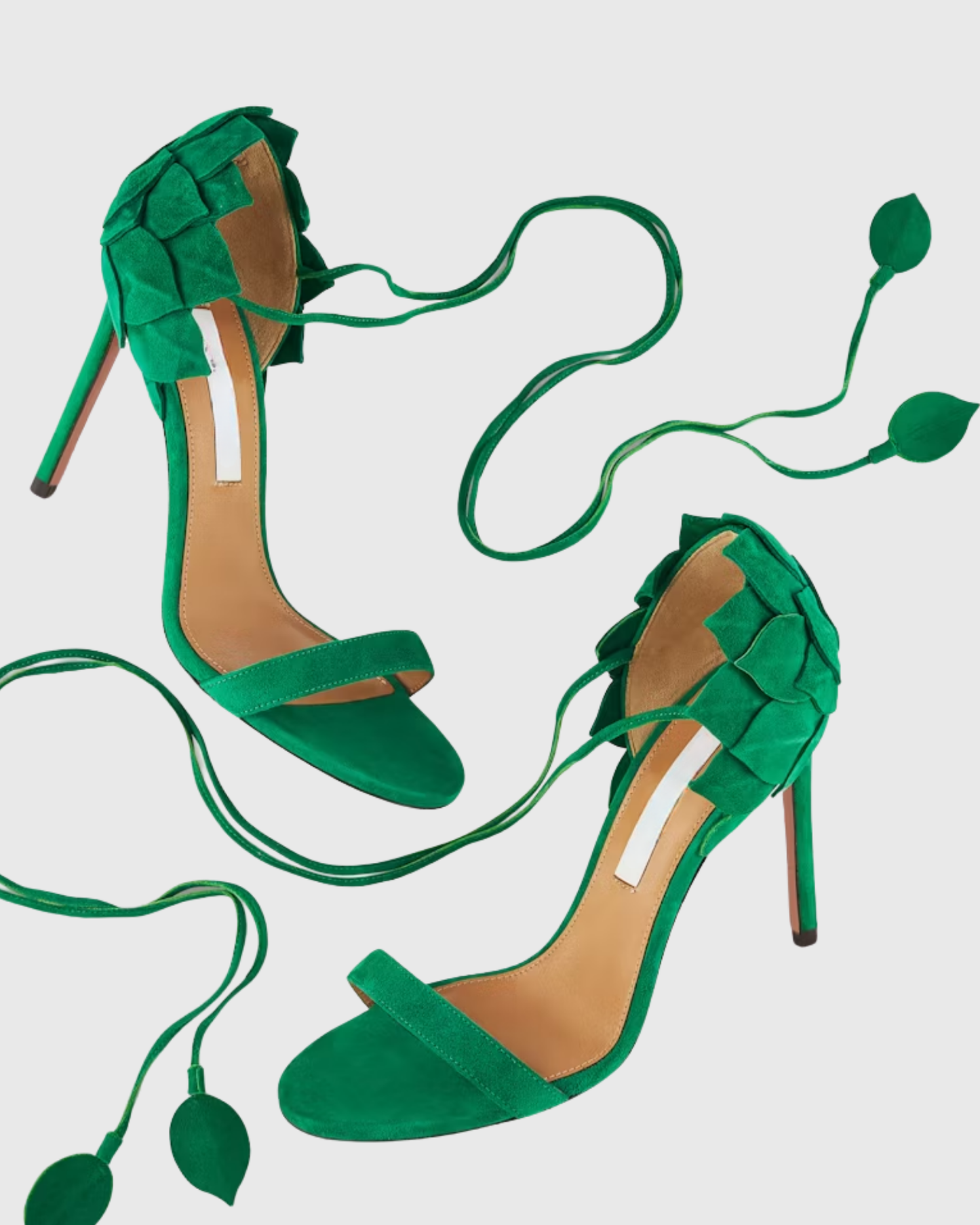 Cher Leaf Velvet Sandals In Green