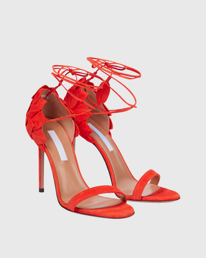 Cher Leaf Velvet Sandals In Red