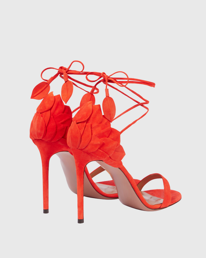 Cher Leaf Velvet Sandals In Red