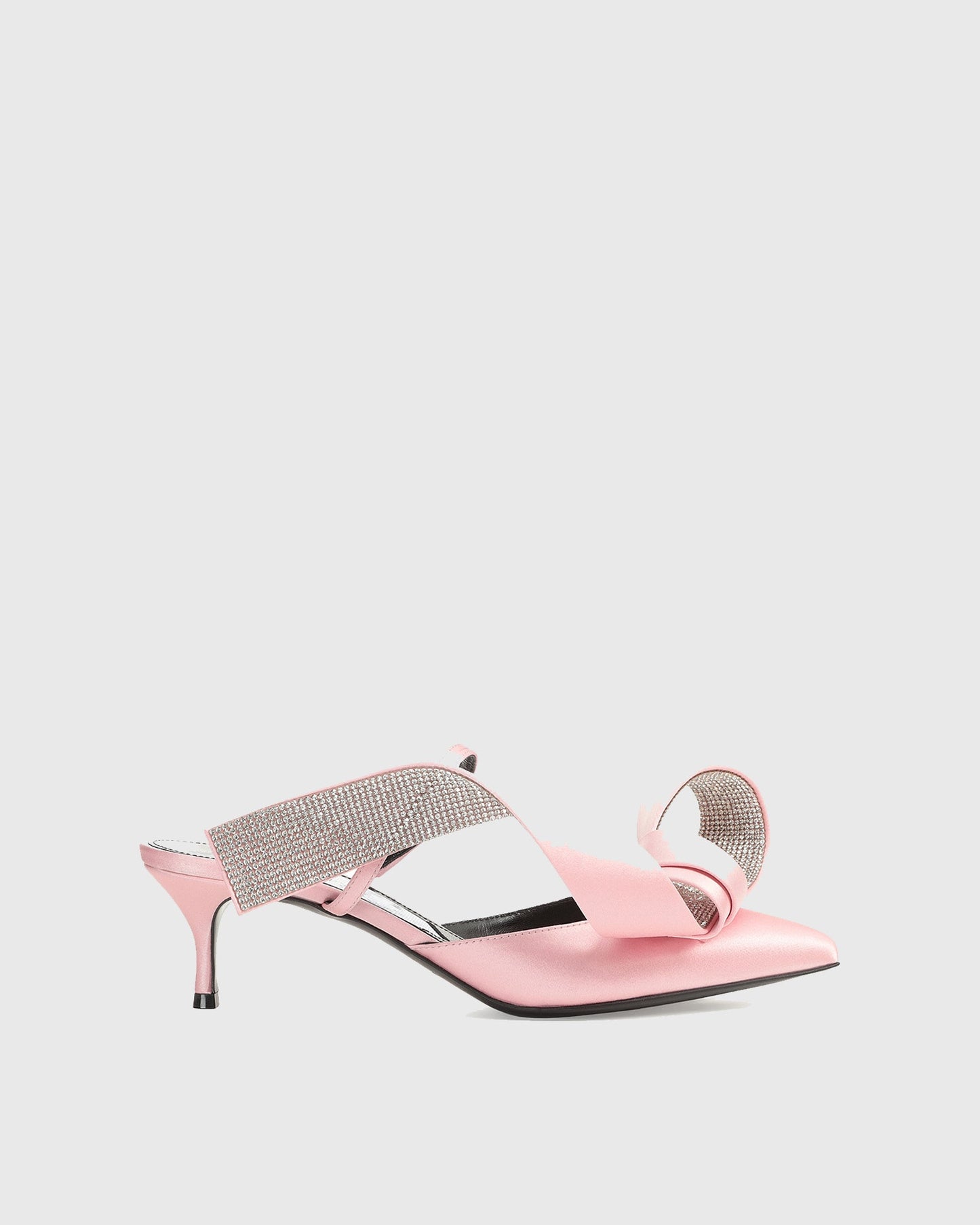 Crocifissa Bow Satin Mules In Pink