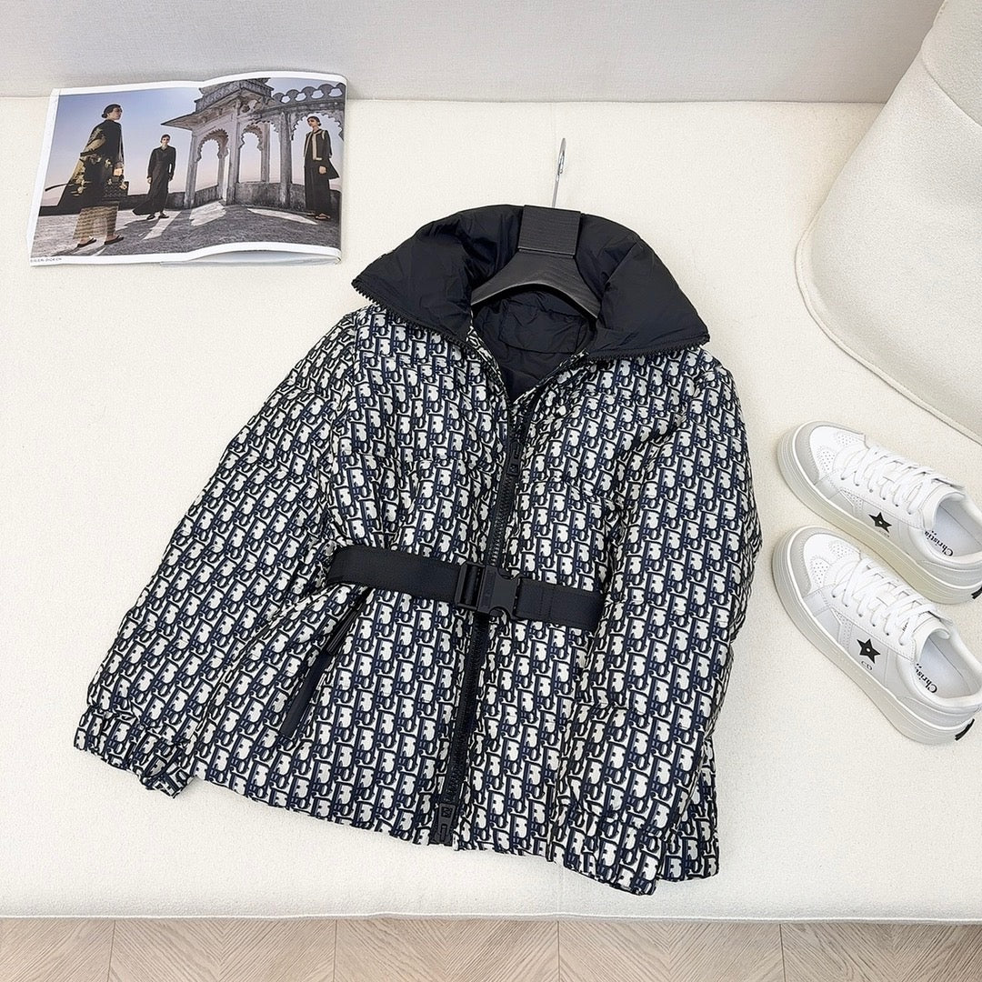 DIOR ALPS BELTED PUFFER JACKET BLUE AND OFF WHITE