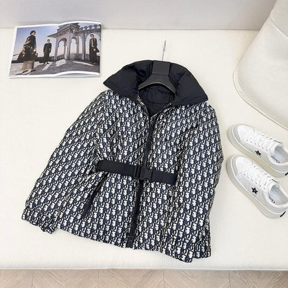 DIOR ALPS BELTED PUFFER JACKET BLUE AND OFF WHITE