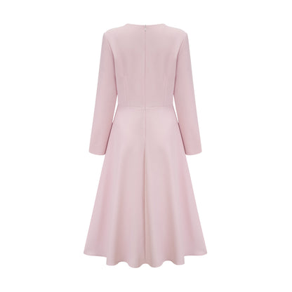 Elise pink bow-detail split-neck midi dress