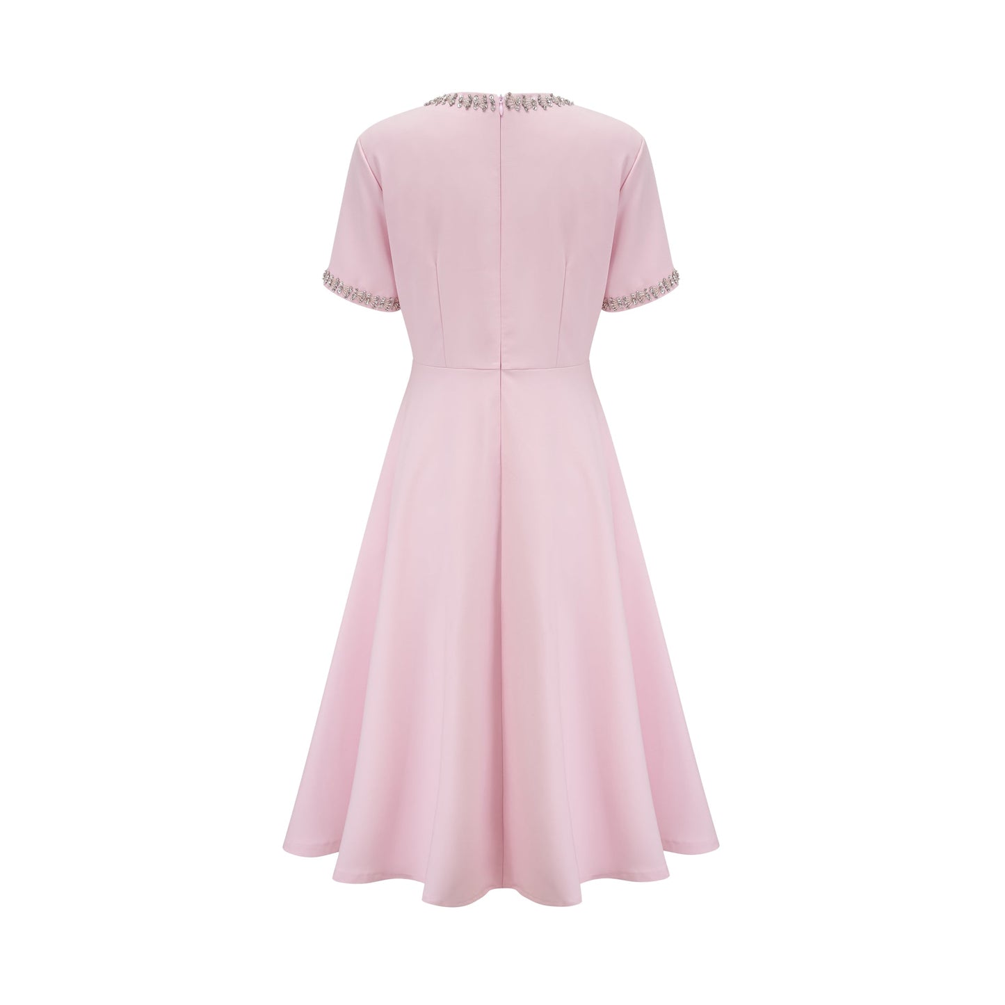 Cassi crystal-accented pink bow midi dress