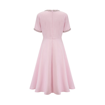Cassi crystal-accented pink bow midi dress