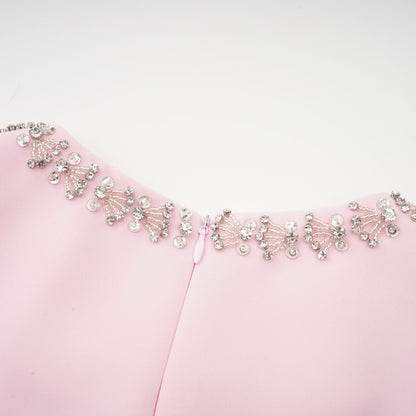 Cassi crystal-accented pink bow midi dress
