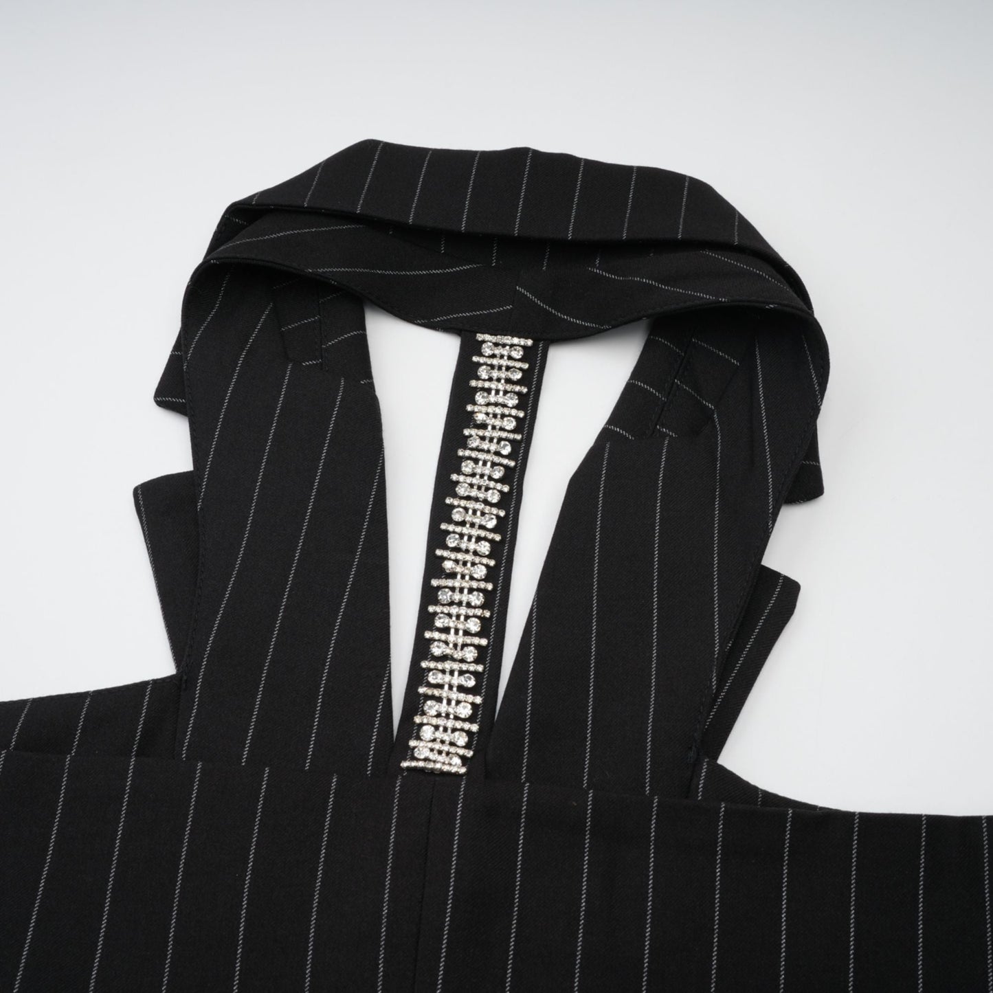 Stefania black striped open-back blazer