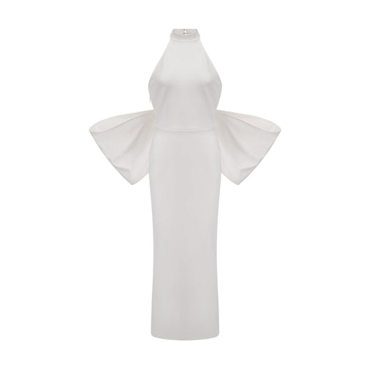 Capucine white oversize-bow bandage dress