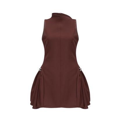 Jenifier brown asymmetrical-neck puff mini dress