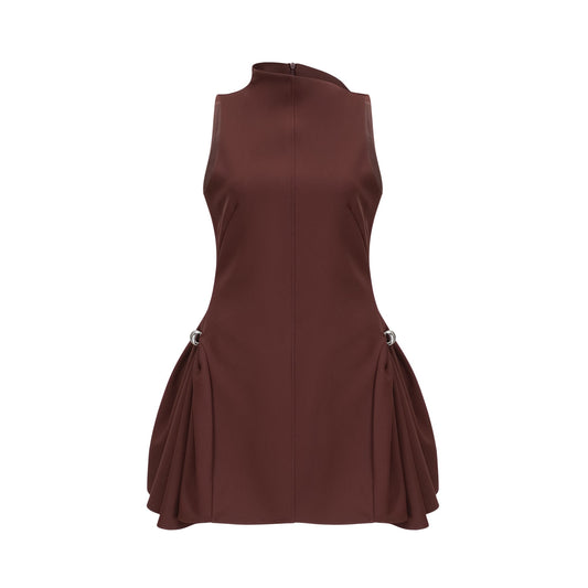 Jenifier brown asymmetrical-neck puff mini dress