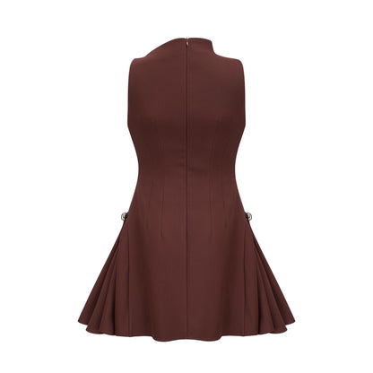 Jenifier brown asymmetrical-neck puff mini dress