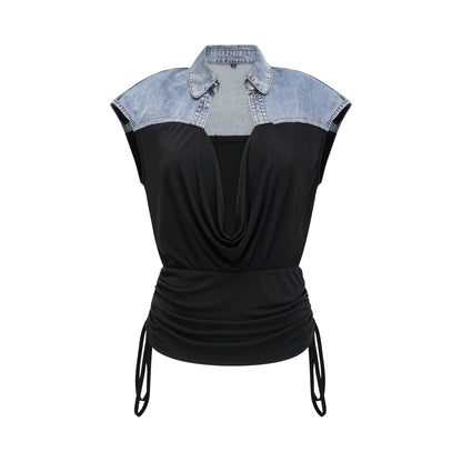 Nala jersey-panelled denim top & skirt matching set