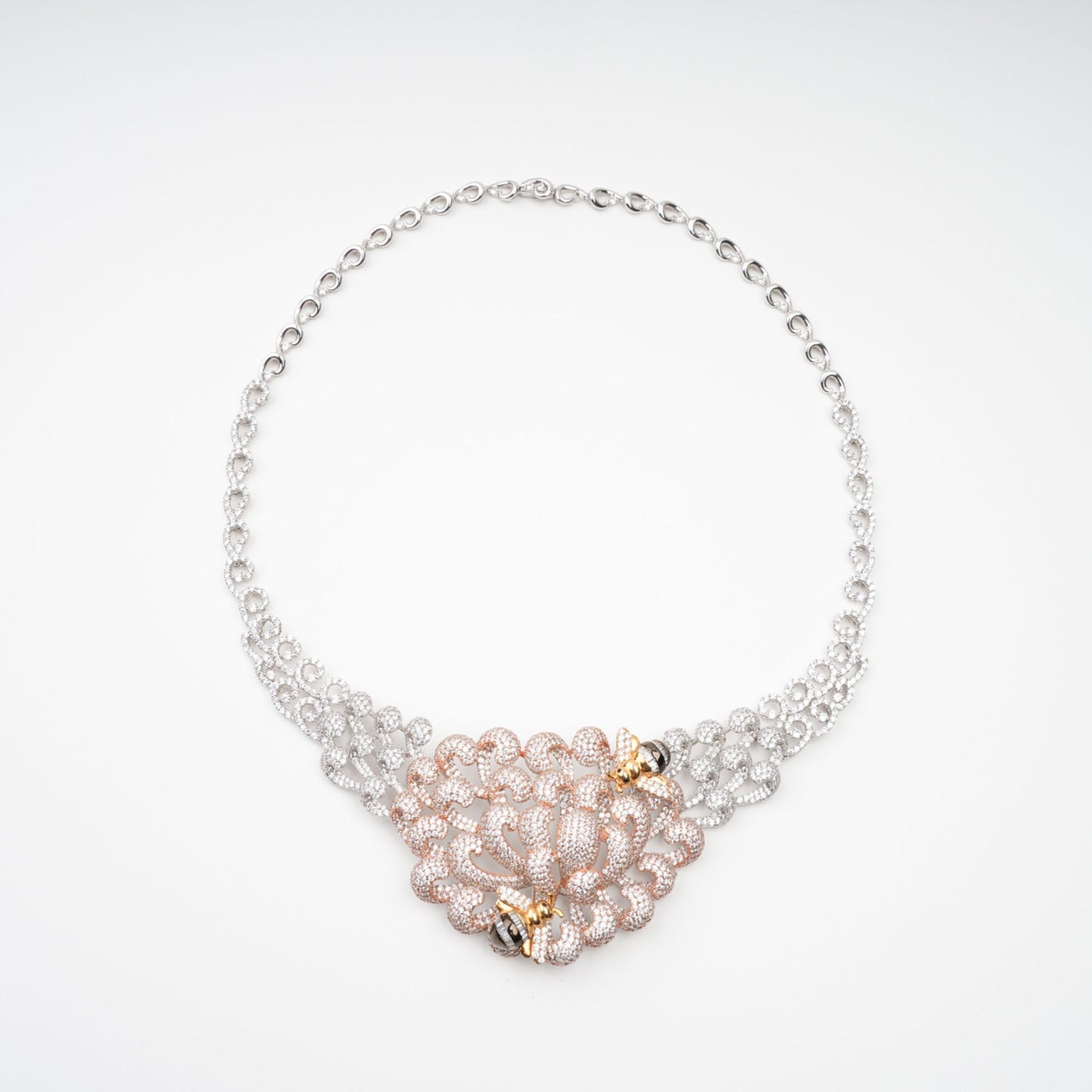Anthemon Silver Tone Crystal Embellished Necklace