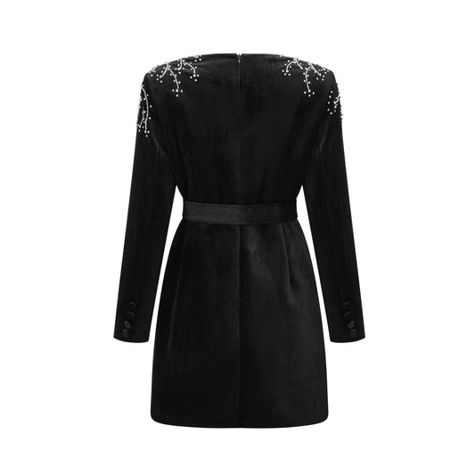 Émilie black crystal-embellished velvet mini dress