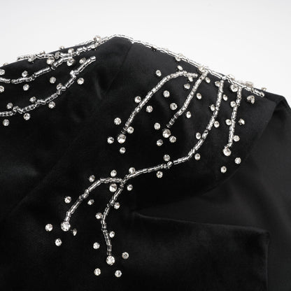 Émilie black crystal-embellished velvet mini dress