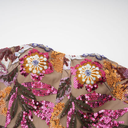 Thérèse sequin-embellished embroidered floral colorful midi dress
