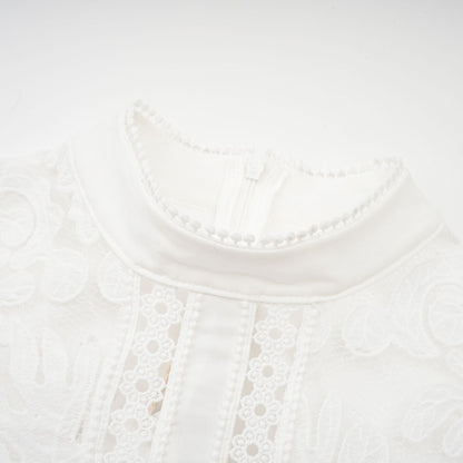 Madeleine white panelled embroidered midi dress