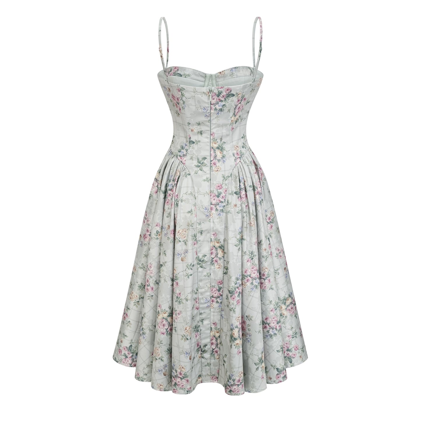 Prunelle sage-green floral-print shirred midi dress