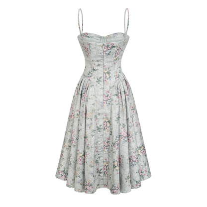 Prunelle sage-green floral-print shirred midi dress